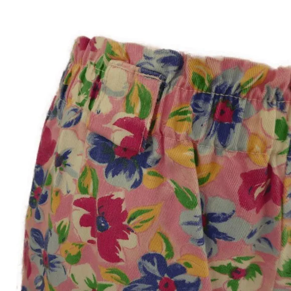 Vintage Pink Floral Pull On Pants Girly Retro Elastic Waist Cotton High Rise - Picture 8 of 8